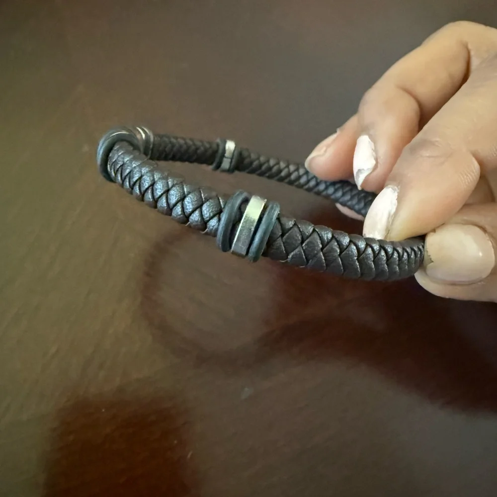 New Men’s Stainless Steel and Braided Brown Leather Bracelet